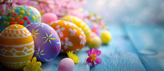 Poster - Vibrant Easter eggs add a festive touch to the holiday celebration, perfect for decorating and creating a lively scene in any copy space image.