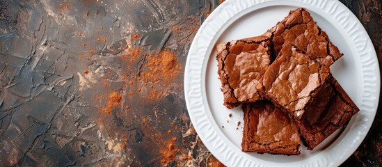 Poster - Brownies placed on a white plate with copy space image.