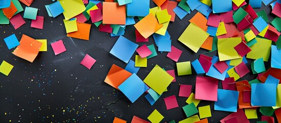 Poster - Colorful stickers are spread out on the table with a blank copy space image.