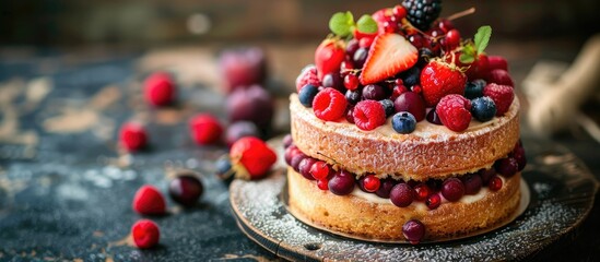 Aufkleber - Delicious fruit cake with copy space image.