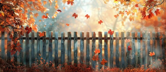 Aufkleber - Fall themed backdrop featuring a fence with copy space image.