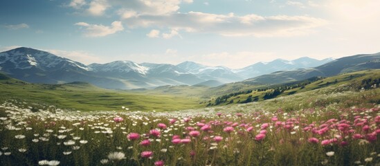 Poster - Field of wildflowers with vast open spaces for a copy space image.