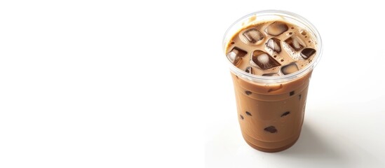 Aufkleber - Iced mocha coffee in a plastic cup can be taken home and placed on a separate white background with a clipping path for a copy space image.