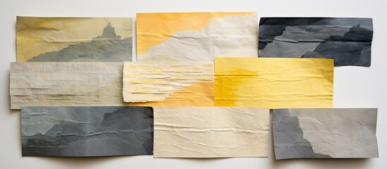 Canvas Print - A collection of handmade rag papers featuring an abstract landscape with gray and yellow pastel tones, ideal for a copy space image.