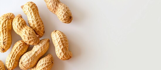 Poster - Isolated peanuts on a white background, ideal for a close-up snack nuts image with room for text, perfect for a copy space image.