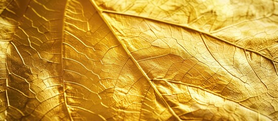 Poster - Background featuring a shiny yellow leaf gold foil texture with copy space image.
