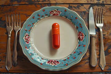 large pill on a plate, treatment concept, medicine