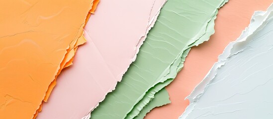 Aufkleber - Green, orange, pink, and white paper colors available for handmade job papers with copy space image.