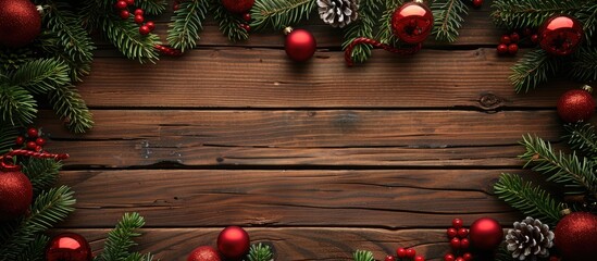 Poster - Christmas decoration frames on a wooden background with space for text or images. Ideal for Xmas cards, invitations, or commercial use.