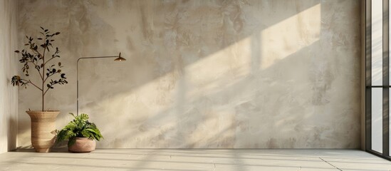 Aufkleber - A room with a beige wall and no decoration, providing ample space for adding images or text.