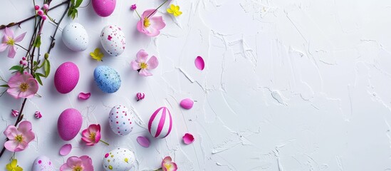 Wall Mural - Easter decor displayed against a white backdrop with copy space image.