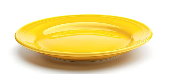 Poster - Yellow ceramic plate isolated on white background with copy space image.