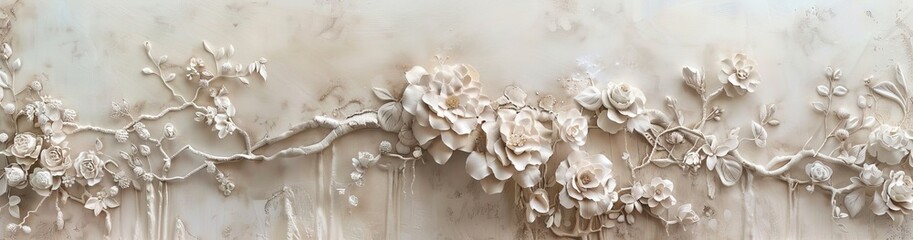 3d white flower Wallpaper Background golden art for digital printing wallpaper, mural, custom design wallpaper. AI generated illustration