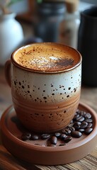 Wall Mural - Vertical photo of a cup of hot coffee with special effects, advertising coffee and coffee shops