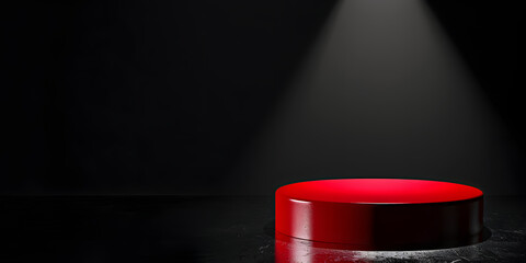 Sticker - Glossy red podium with spotlight, set against a dramatic black background, perfect for bold fashion statements or high-impact product launches