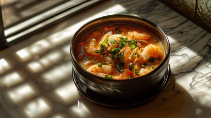 Poster - A close-up of a bowl of Tom Yum Shrimp, a popular Thai dish