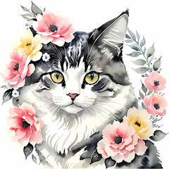  Cat with flowers 
