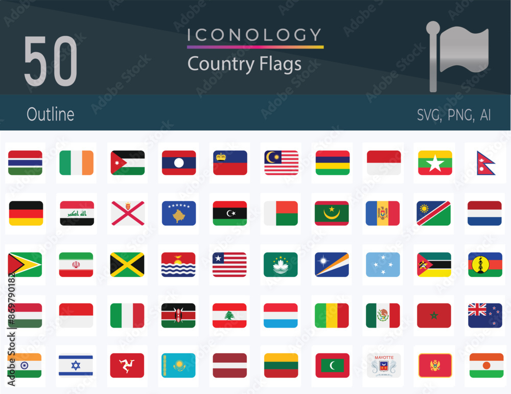 World Flags Vector Rectangle Flat Icons Most Popular Stock Vector