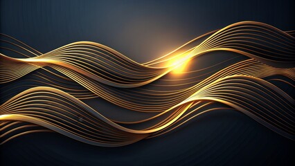Wall Mural - Abstract Golden Waves on Black Background - 3D Rendered Illustration