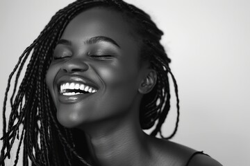 Wall Mural - Black and white photo of african american woman with clean healthy skin