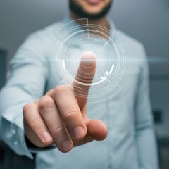 finger pushing button on a screen interface