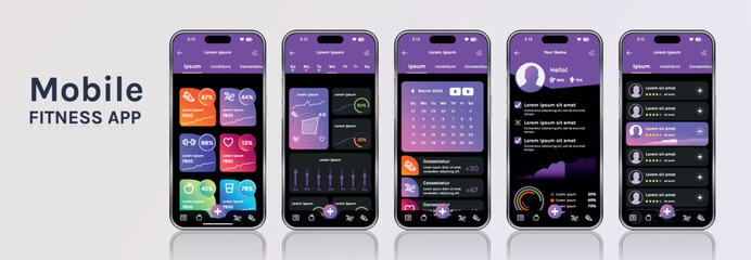 Fototapete - A mobile application for fitness and health with a modern design. The program interface is built on the basis of bright gradients and minimalist elements, which makes it attractive and simple.
