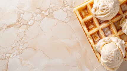 Sticker - Close-up of a square waffle topped with ice cream