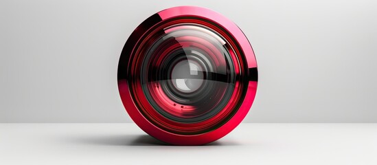 A high-end red metallic selfie lens featuring macro fish eye technology for phone cameras, displayed against a white isolated background, designed with copy space image.