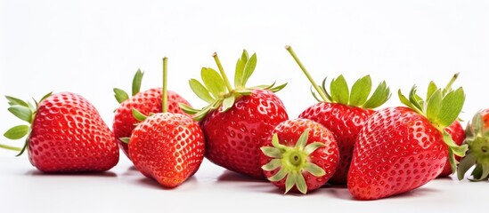 Aufkleber - Fresh ripe strawberries portrayed on a clean white surface with ample copy space image for text or graphics.