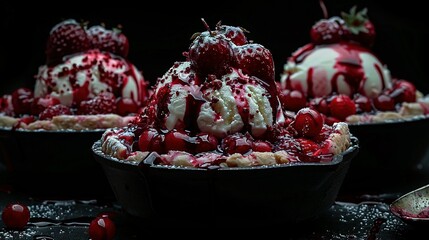 Wall Mural -  Strawberries on top of pie with whipped cream
