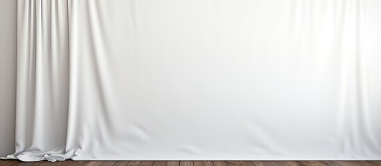 Sticker - A white textile backdrop on wooden panels and blank wall with a space for adding text or images -- a fabric piece on a board with room for a copy space image.