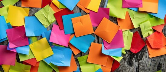 Poster - Colorful stickers are spread out on the table with a blank copy space image.