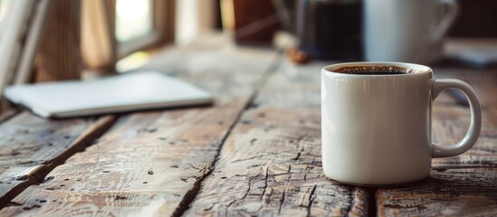 Poster - Coffee cup on the office table with copy space image.