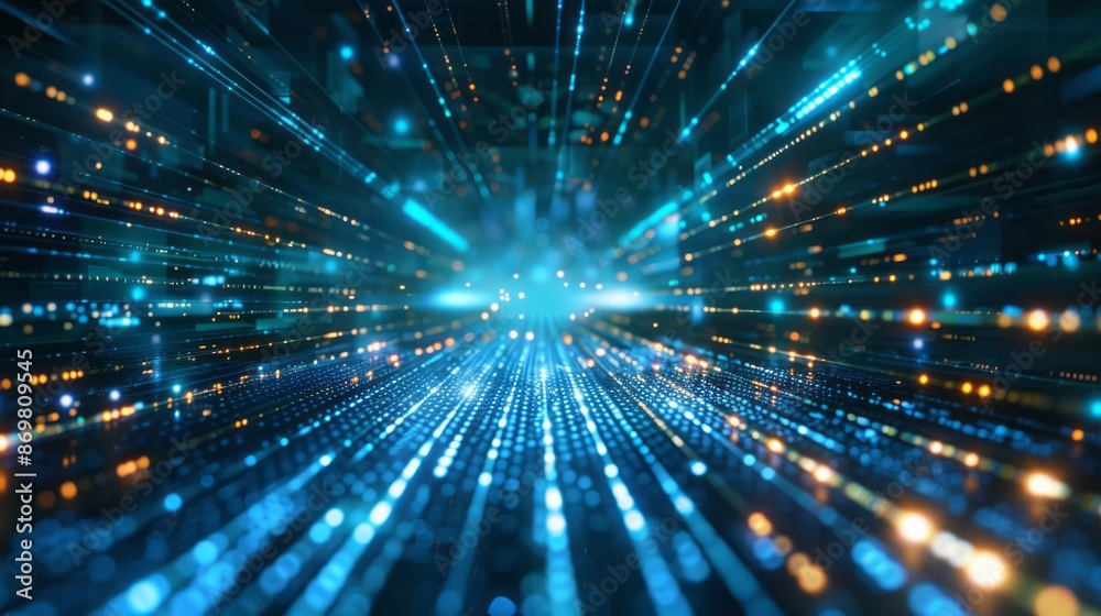 Digital data stream, futuristic technology background. Abstract blue ...
