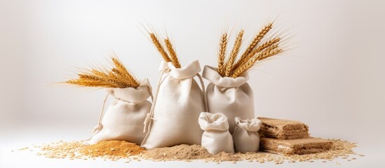 Poster - White background with copy space image featuring bags filled with wheat flour.