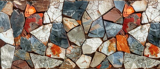 Fototapete - Aesthetic mosaic texture with or without patterns, ideal for design, advertising, and art with an elegant background suitable for inscriptions, featuring a coating on walls, with copy space image.