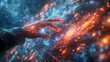 © AdamDiezel - glowing person's hand touching futuristic shining interface