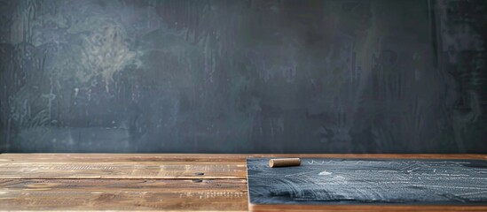 Poster - Table with a chalkboard and chalk, including copy space image.