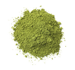 Wall Mural - Pile of green matcha powder isolated on white, top view