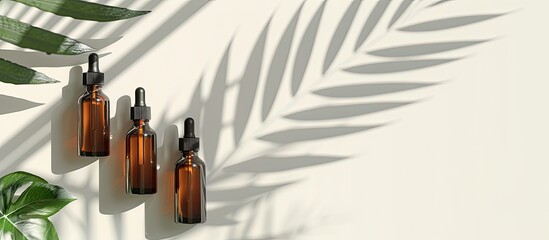 Poster - A cosmetic serum bottle arranged on a white backdrop for a vibrant copy space image.