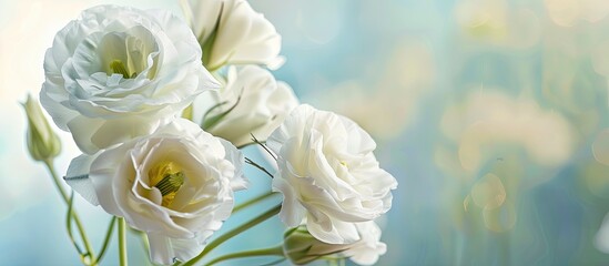 Sticker - Image featuring lovely eustoma flowers on a bright backdrop with copy space image available.