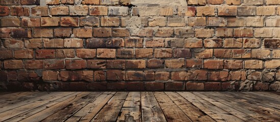 Wall Mural - Old-fashioned brick wall with ample copy space image.