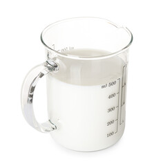 Wall Mural - Fresh milk in measuring cup isolated on white
