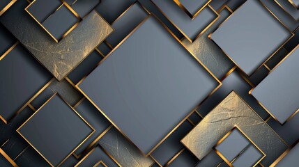 Poster - Abstract art with luxurious shiny gold geometric patterns. gray background For making modern banners and printed business card images