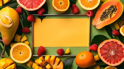 Wall Mural - Fruit on a single-color background. A tasty and nutritious wallpaper.