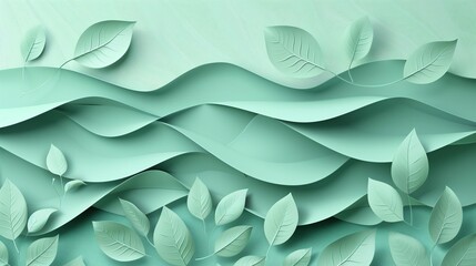 Wall Mural - Abstract leaves in the background, a pattern that echoes nature's design. Bright green decoration, a representation of plant life.