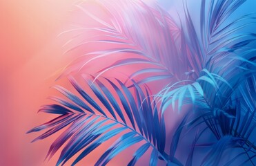 Poster - Blue Palm Leaves Against Pink Sky