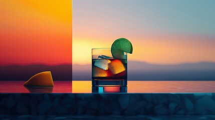 Canvas Print -   A glass of drink sits atop a table, alongside slices of orange and lime