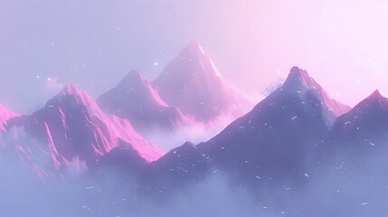 Wall Mural -    misty, multi-colored mountain range beneath starry, blue-pink sky
