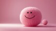©  Visual Pioneer - Cute and cheerful pink fuzzy ball with a smiling face on a pink background, radiating happiness and positivity.